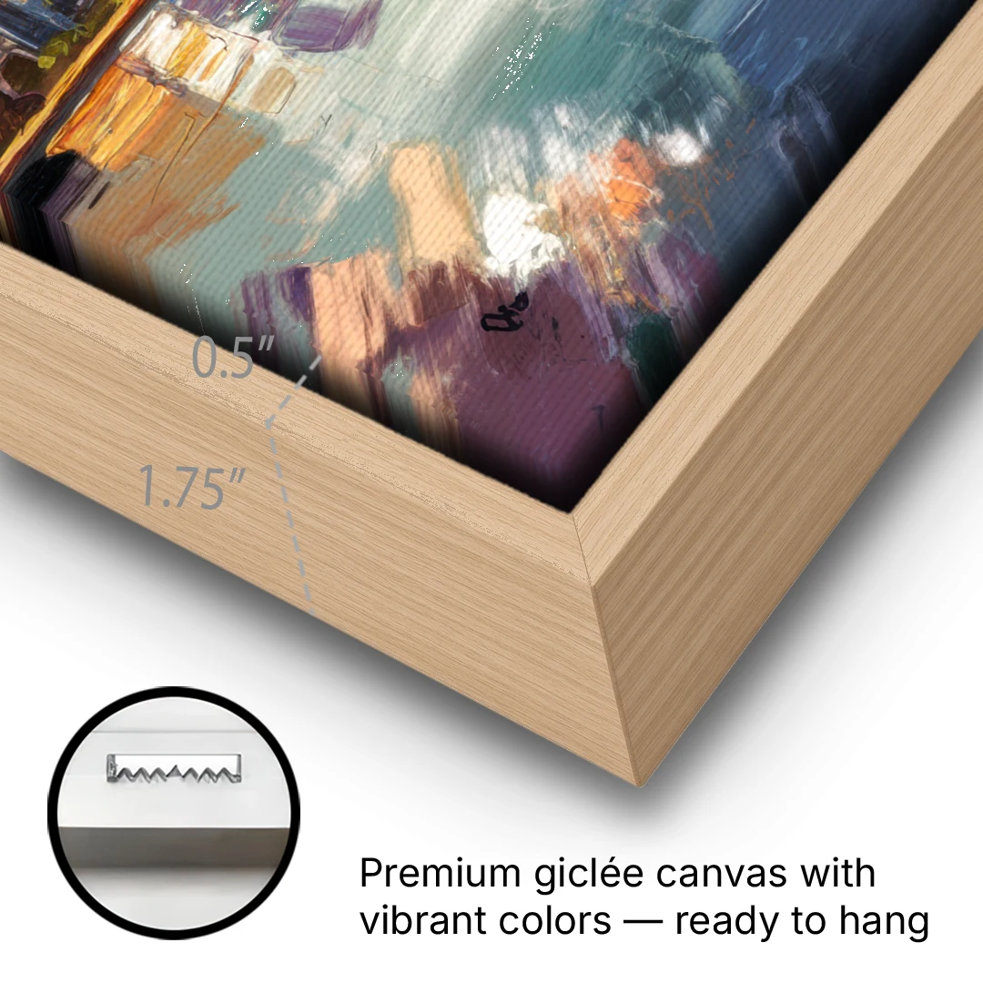 Philadelphia Skyline Reflections - Oak Framed Canvas Wall Art - Gallery Wrap Corner