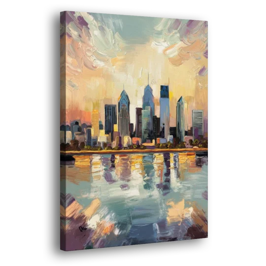 Philadelphia Skyline Reflections - Canvas Wall Art - Side