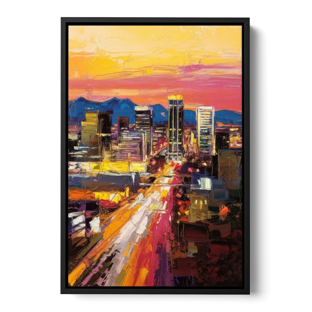 Phoenix Arizona Downtown Lights - Black Framed Canvas Wall Art - Front