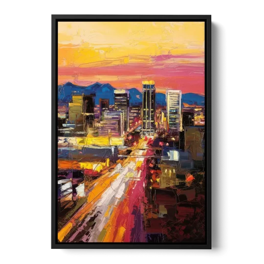 Phoenix Arizona Downtown Lights - Black Framed Canvas Wall Art - Front