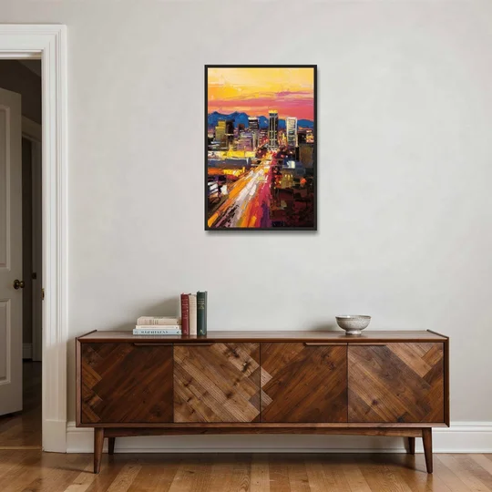 Phoenix Arizona Downtown Lights - Black Framed Canvas Wall Art - Coffee Table - 24x36