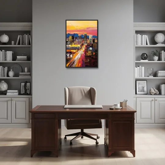 Phoenix Arizona Downtown Lights - Black Framed Canvas Wall Art - Office - 24x36