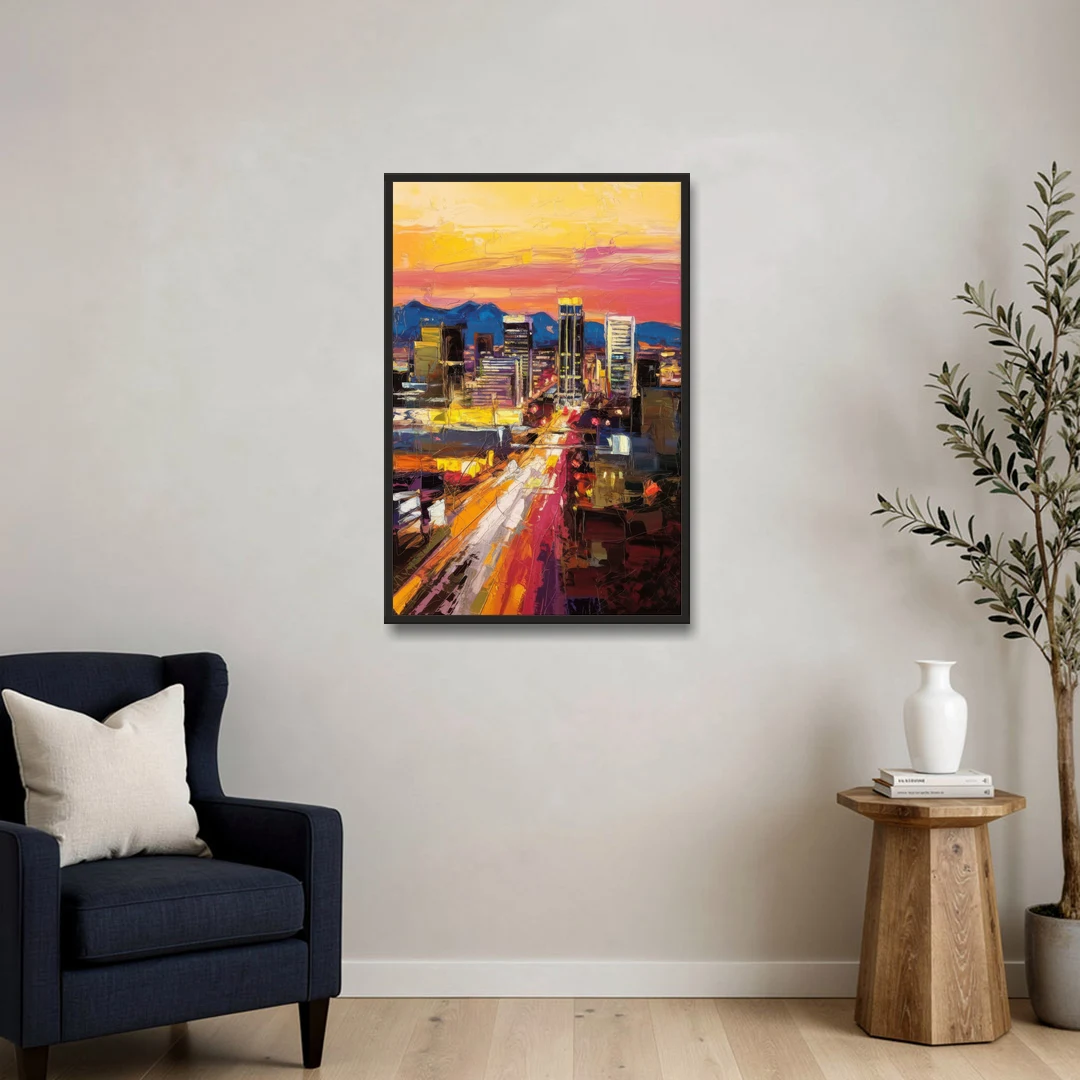 Phoenix Arizona Downtown Lights - Black Framed Canvas Wall Art - Sofa - 24x36