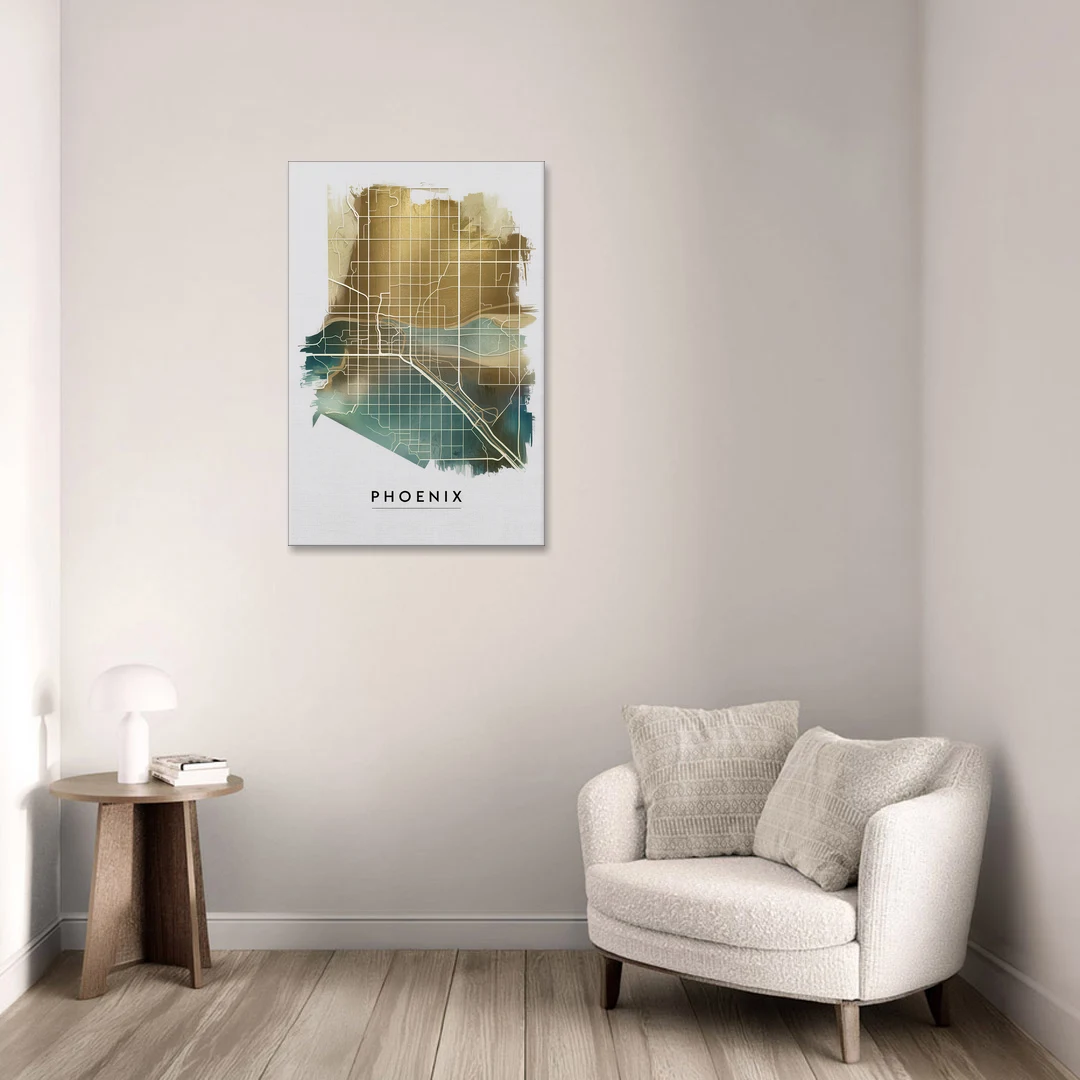 Phoenix Arizona Map Design - Canvas Wall Art - Sofa - 24x36
