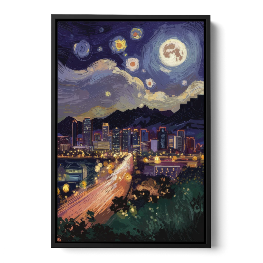 Phoenix Arizona Nightscape - Black Framed Canvas Wall Art - Front