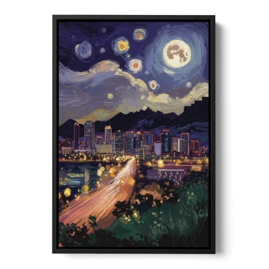 Phoenix Arizona Nightscape - Black Framed Canvas Wall Art - Front