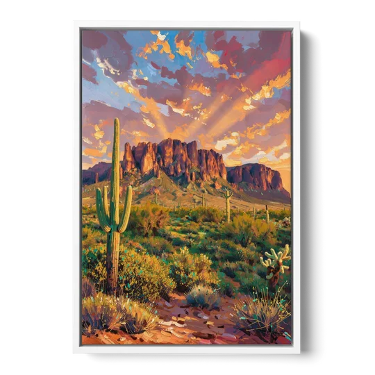 Phoenix Arizona Scenic Views - White Framed Canvas Wall Art - Front