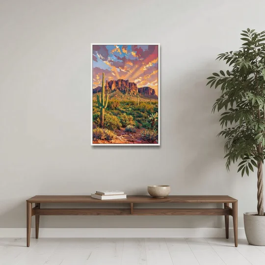 Phoenix Arizona Scenic Views - White Framed Canvas Wall Art - Coffee Table - 24x36