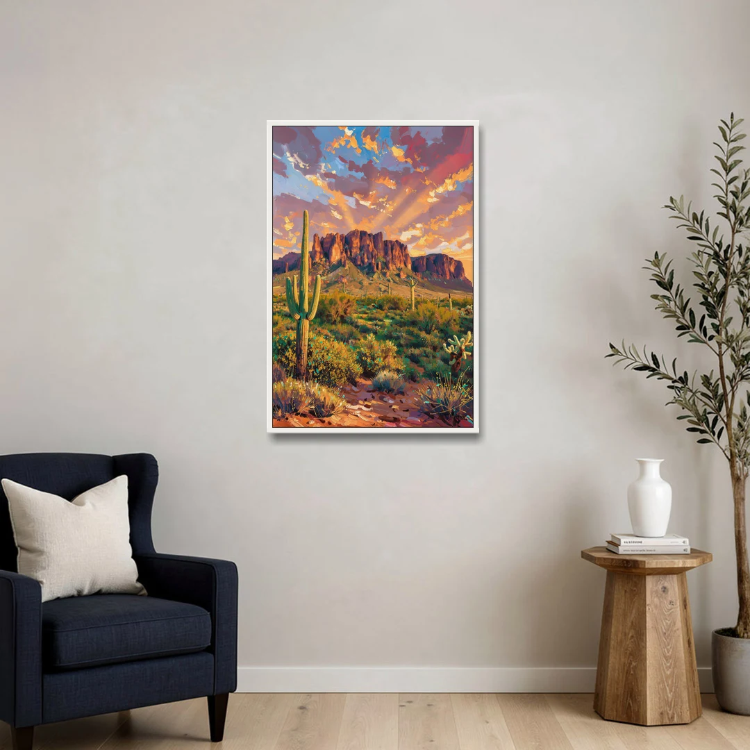 Phoenix Arizona Scenic Views - White Framed Canvas Wall Art - Sofa - 24x36