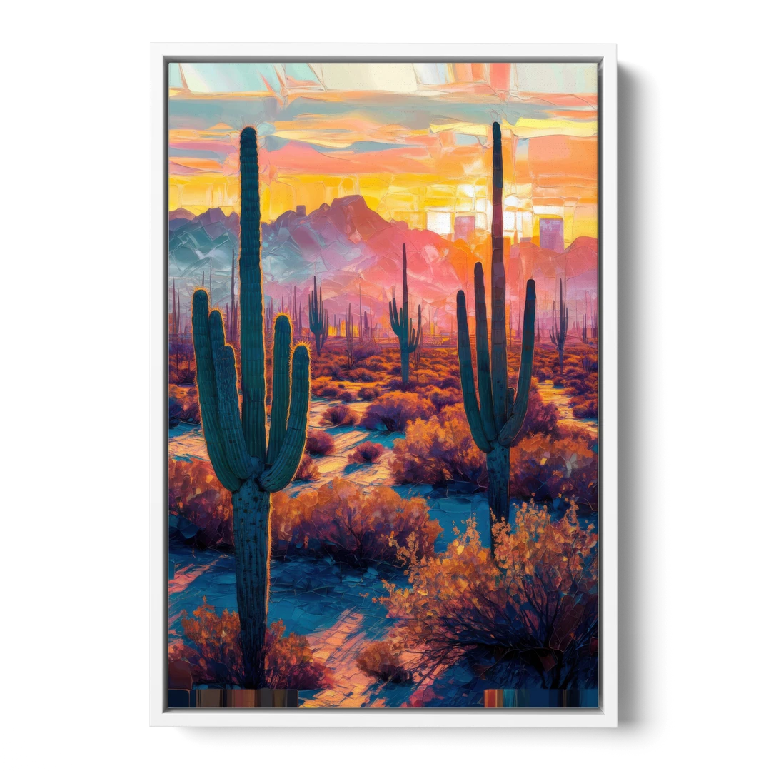Phoenix Arizona Sunset Glow - White Framed Canvas Wall Art - Front
