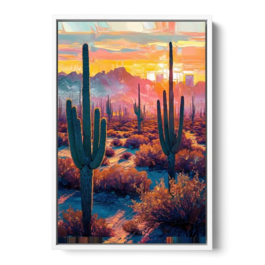 Phoenix Arizona Sunset Glow - White Framed Canvas Wall Art - Front