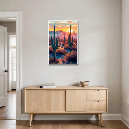 Phoenix Arizona Sunset Glow - White Framed Canvas Wall Art - Coffee Table - 24x36