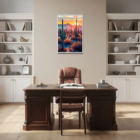 Phoenix Arizona Sunset Glow - White Framed Canvas Wall Art - Office - 24x36