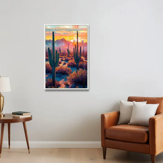 Phoenix Arizona Sunset Glow - White Framed Canvas Wall Art - Sofa - 24x36