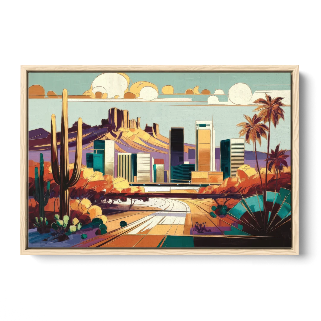 Phoenix Arizona Urban Art - Oak Framed Canvas Wall Art - Front