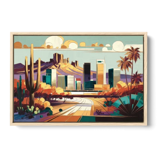 Phoenix Arizona Urban Art - Oak Framed Canvas Wall Art - Front