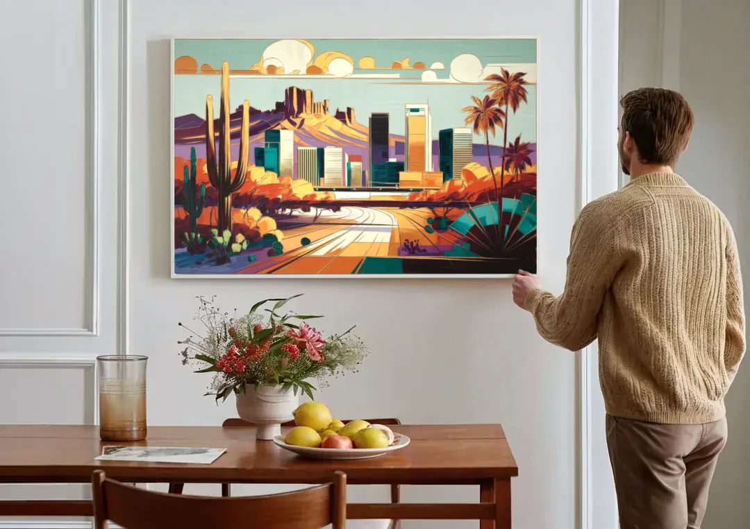 Phoenix Arizona Urban Art canvas wall art above a dining table