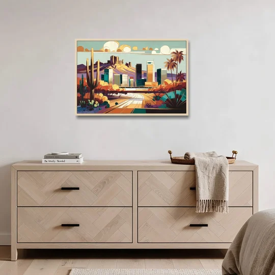 Phoenix Arizona Urban Art - Oak Framed Canvas Wall Art - Coffee Table - 36x24
