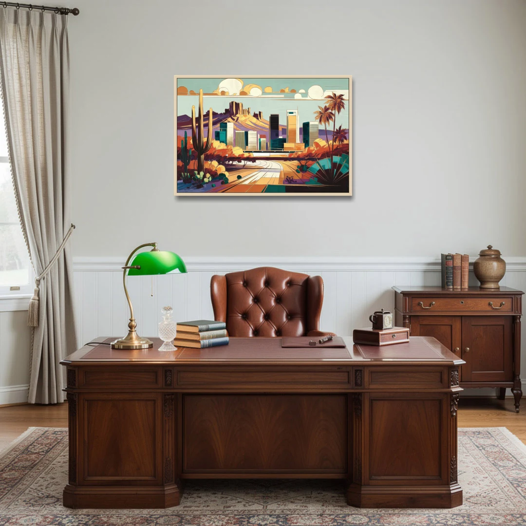 Phoenix Arizona Urban Art - Oak Framed Canvas Wall Art - Office - 36x24