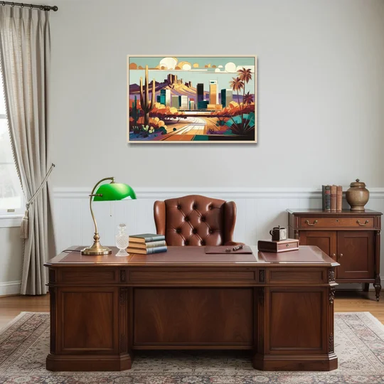Phoenix Arizona Urban Art - Oak Framed Canvas Wall Art - Office - 36x24