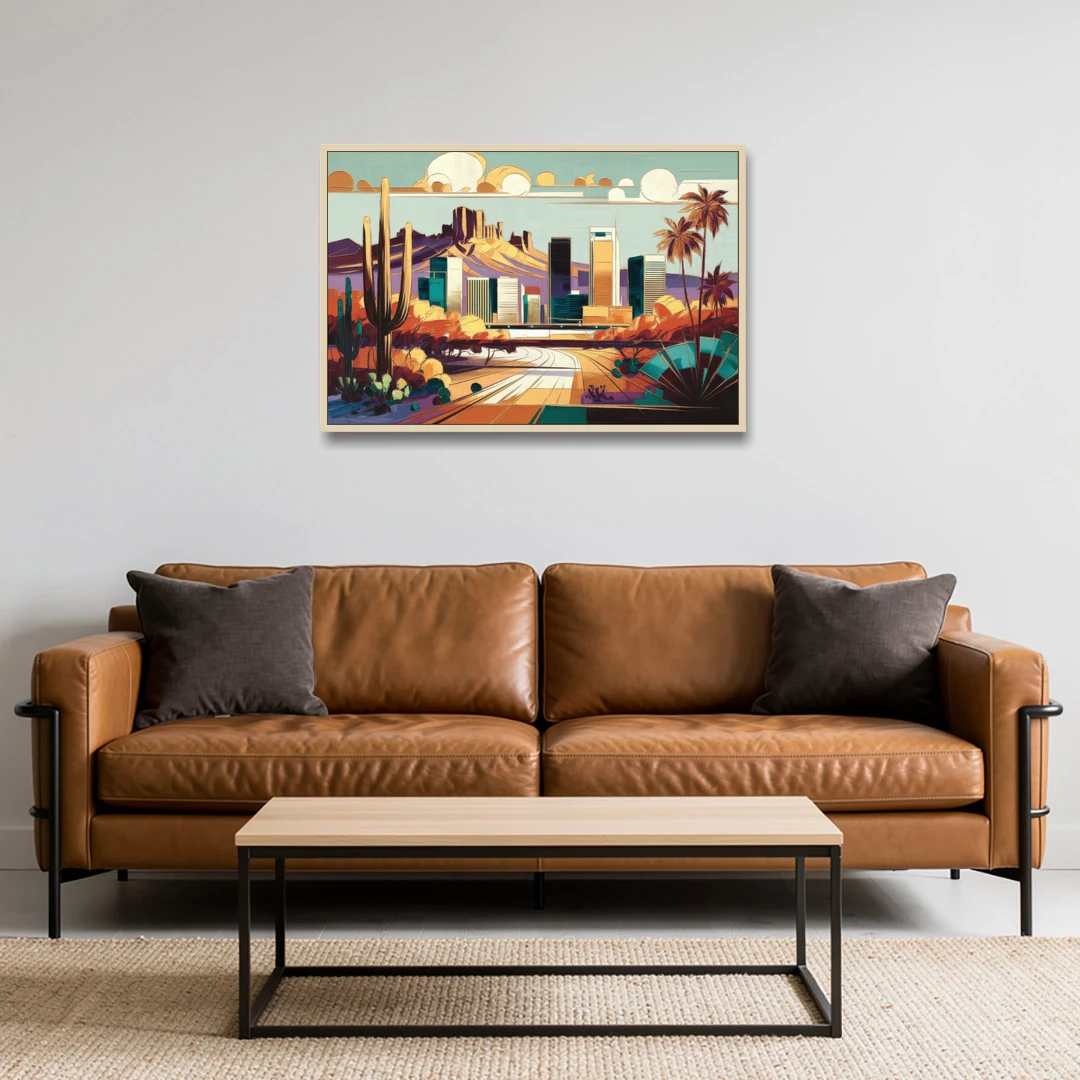 Phoenix Arizona Urban Art - Oak Framed Canvas Wall Art - Sofa - 36x24