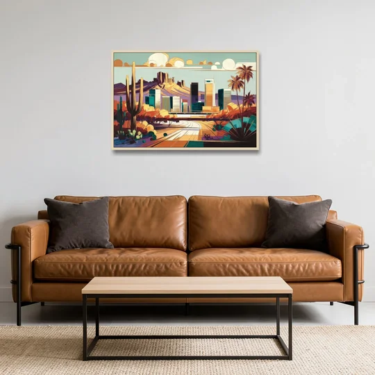 Phoenix Arizona Urban Art - Oak Framed Canvas Wall Art - Sofa - 36x24