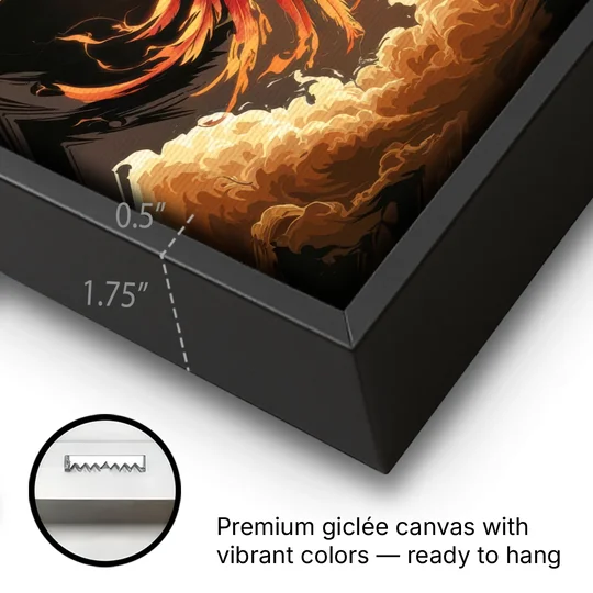 Phoenix Bird Abstract Artwork - Black Framed Canvas Wall Art - Gallery Wrap Corner