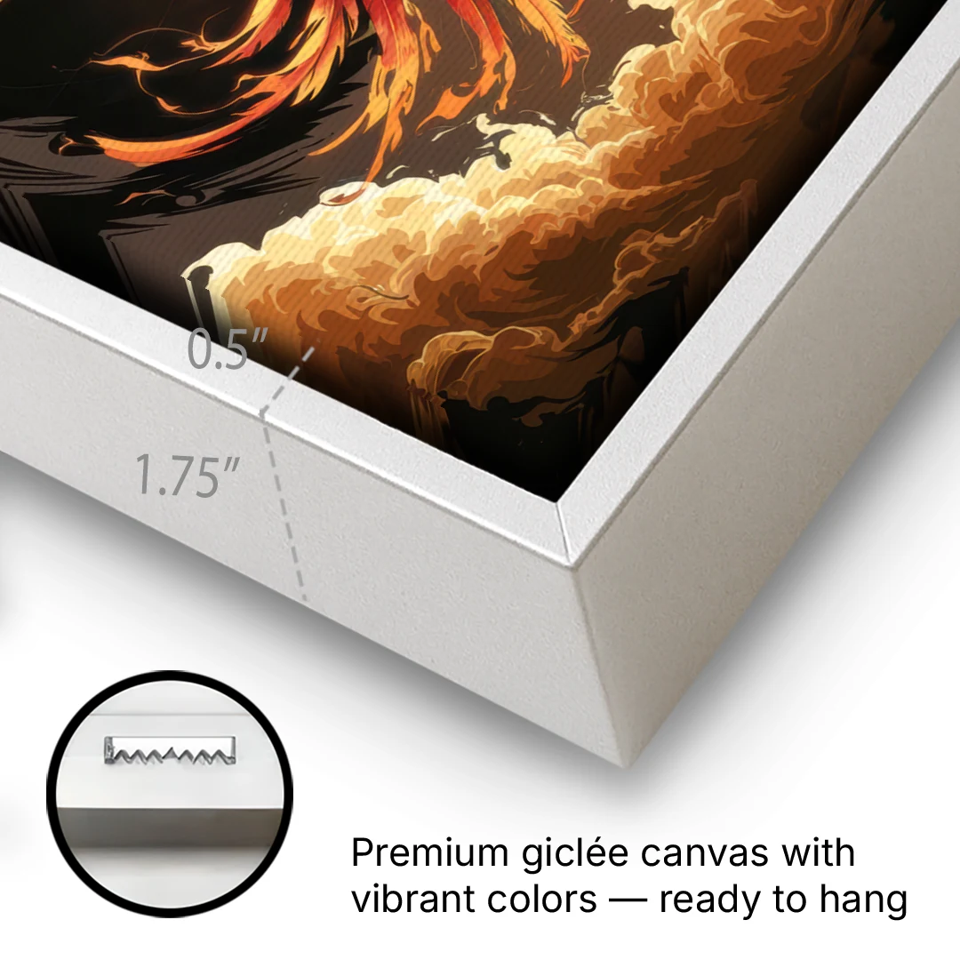 Phoenix Bird Abstract Artwork - White Framed Canvas Wall Art - Gallery Wrap Corner