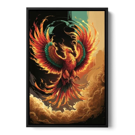 Phoenix Bird Abstract Artwork - Black Framed Canvas Wall Art - Front