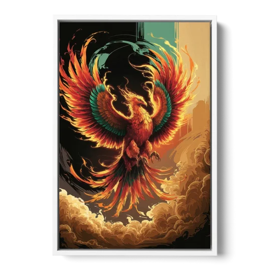 Phoenix Bird Abstract Artwork - White Framed Canvas Wall Art - Front
