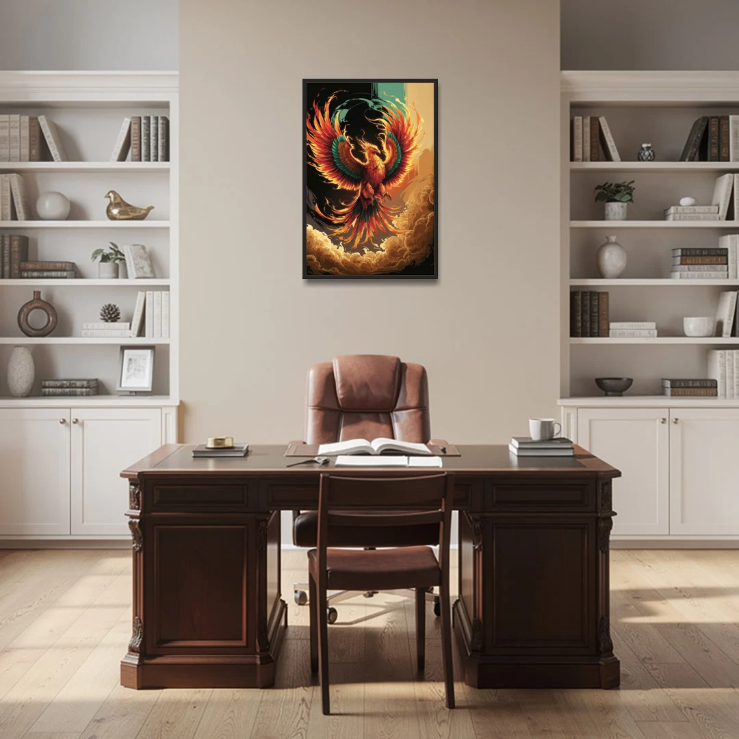 Phoenix Bird Abstract Artwork - Black Framed Canvas Wall Art - Office - 24x36