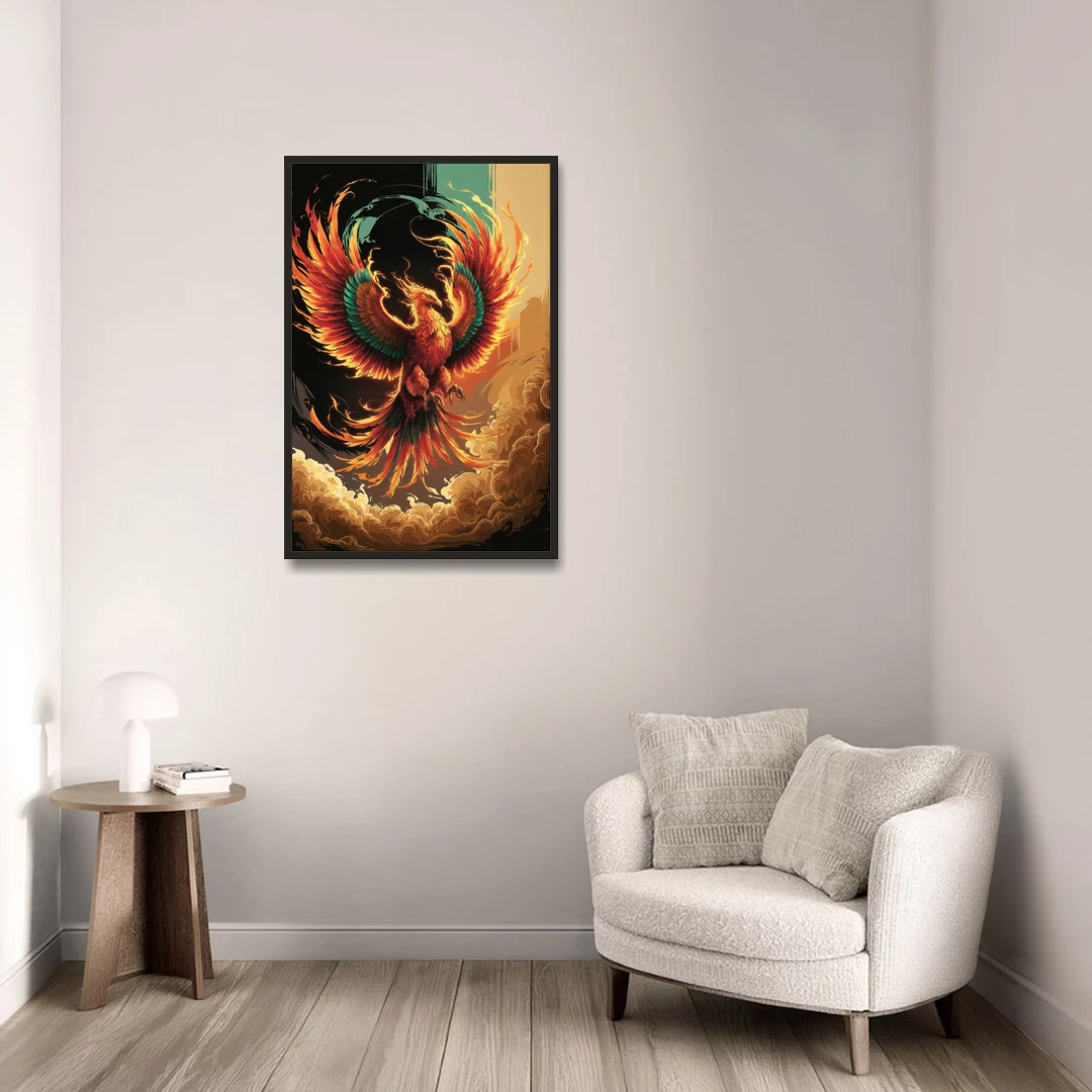 Phoenix Bird Abstract Artwork - Black Framed Canvas Wall Art - Sofa - 24x36