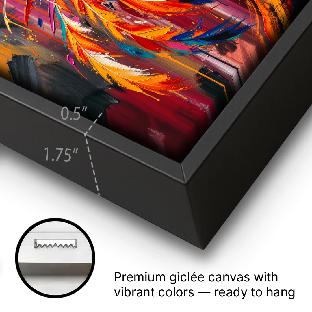 Phoenix Bird in Flight - Black Framed Canvas Wall Art - Gallery Wrap Corner
