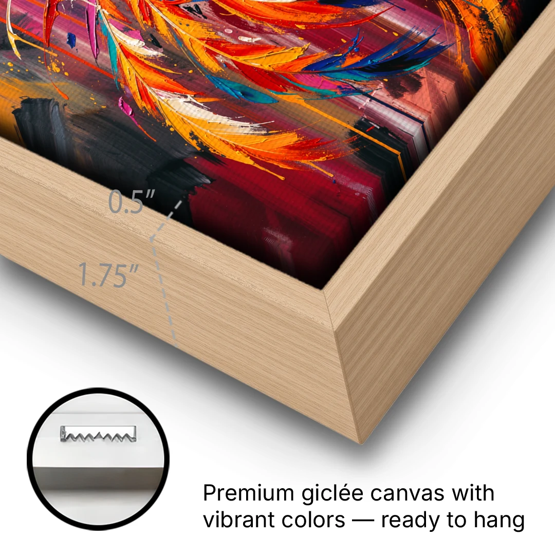 Phoenix Bird in Flight - Oak Framed Canvas Wall Art - Gallery Wrap Corner