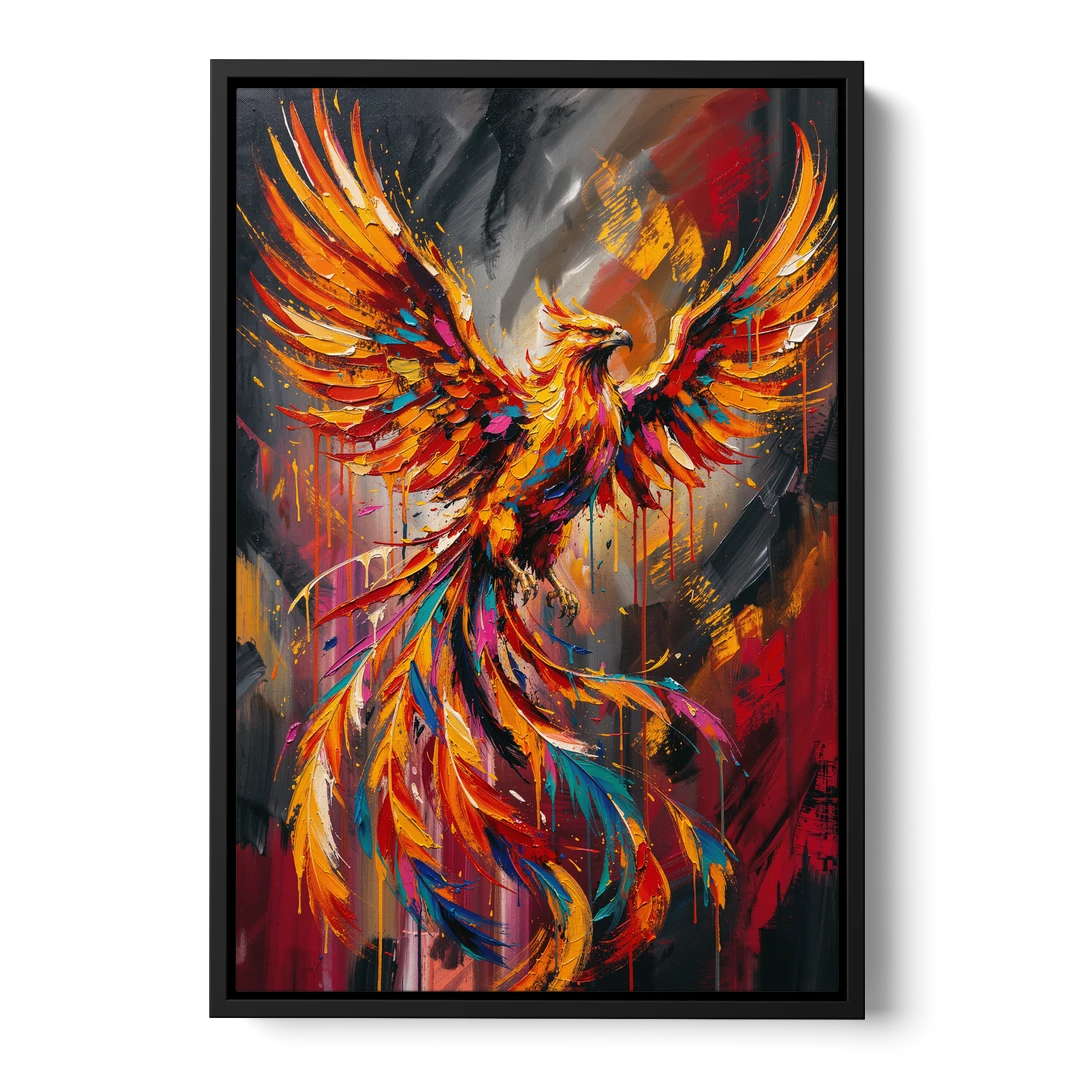 Phoenix Bird in Flight - Black Framed Canvas Wall Art - Front