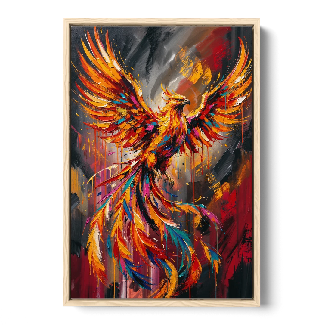 Phoenix Bird in Flight - Oak Framed Canvas Wall Art - Front