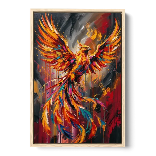 Phoenix Bird in Flight - Oak Framed Canvas Wall Art - Front