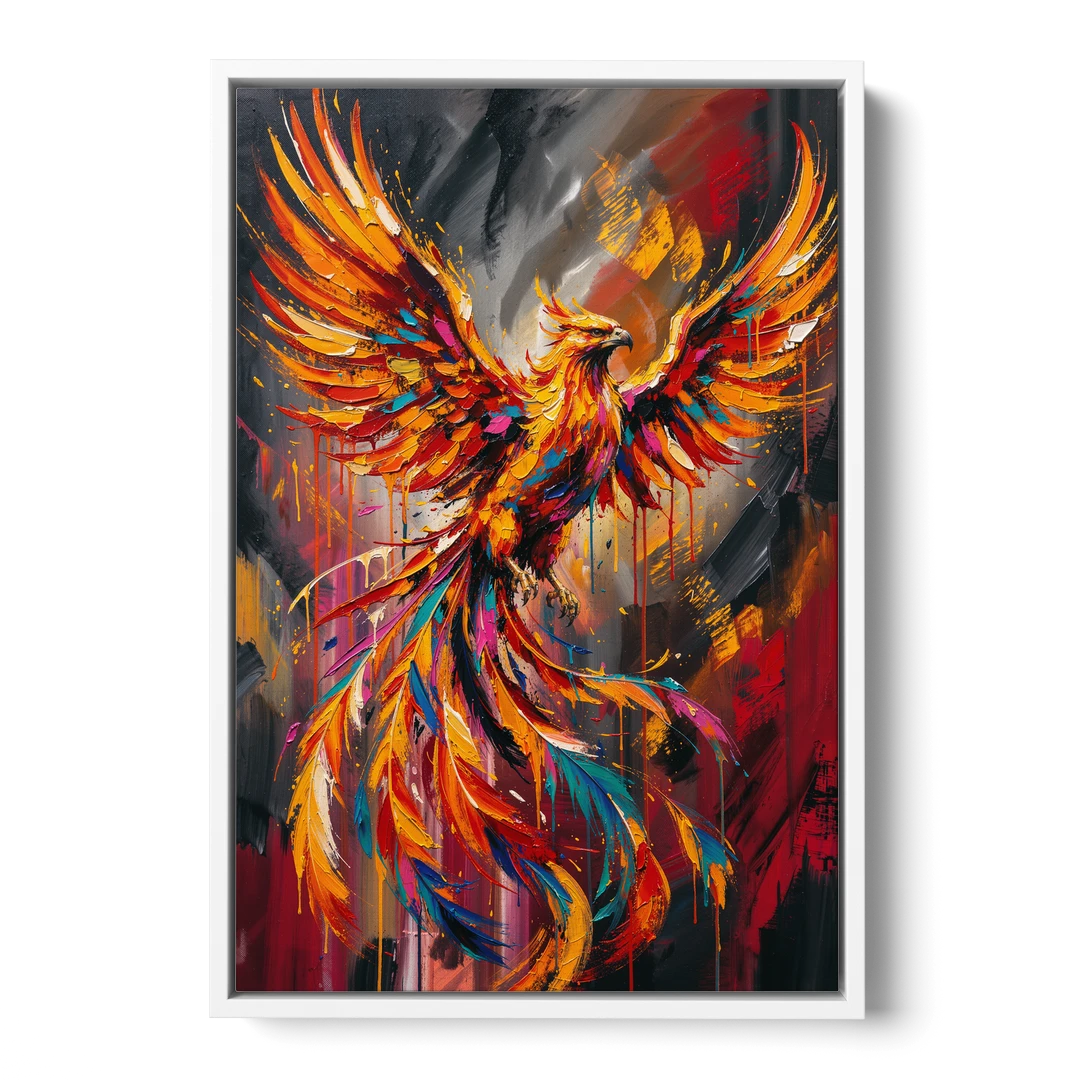Phoenix Bird in Flight - White Framed Canvas Wall Art - Front