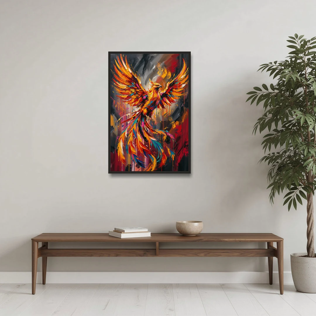 Phoenix Bird in Flight - Black Framed Canvas Wall Art - Coffee Table - 24x36