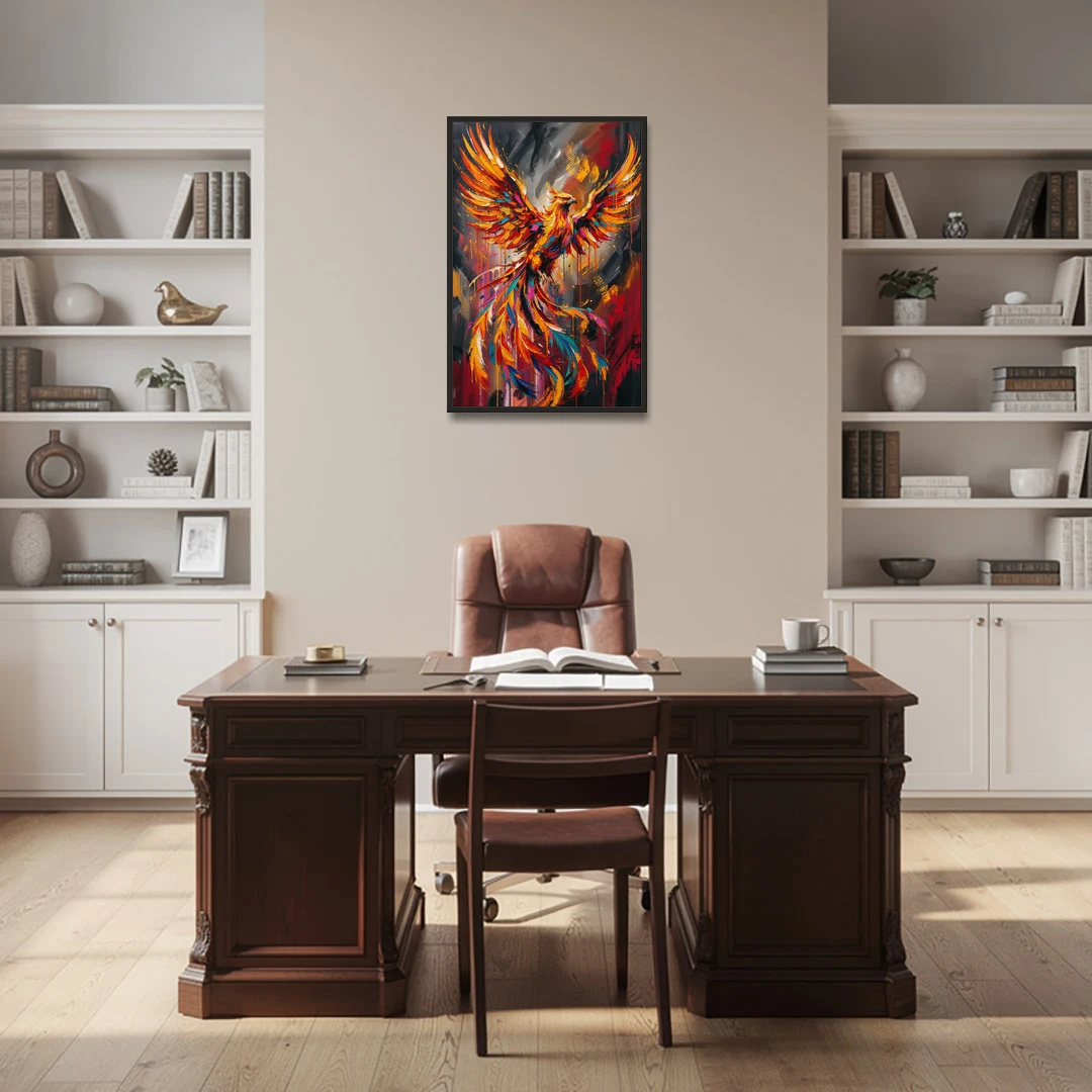 Phoenix Bird in Flight - Black Framed Canvas Wall Art - Office - 24x36