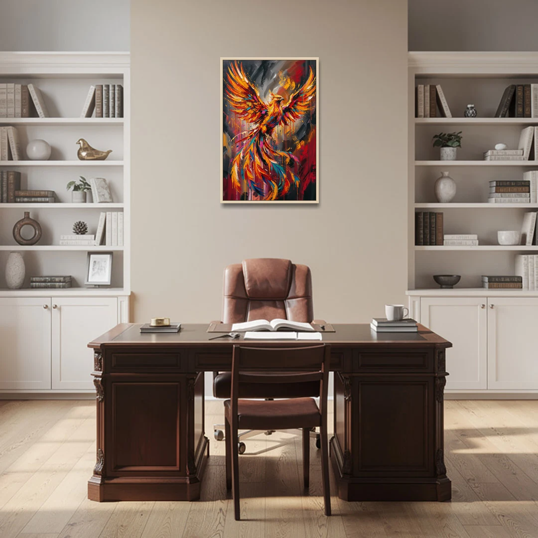 Phoenix Bird in Flight - Oak Framed Canvas Wall Art - Office - 24x36