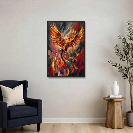 Phoenix Bird in Flight - Black Framed Canvas Wall Art - Sofa - 24x36