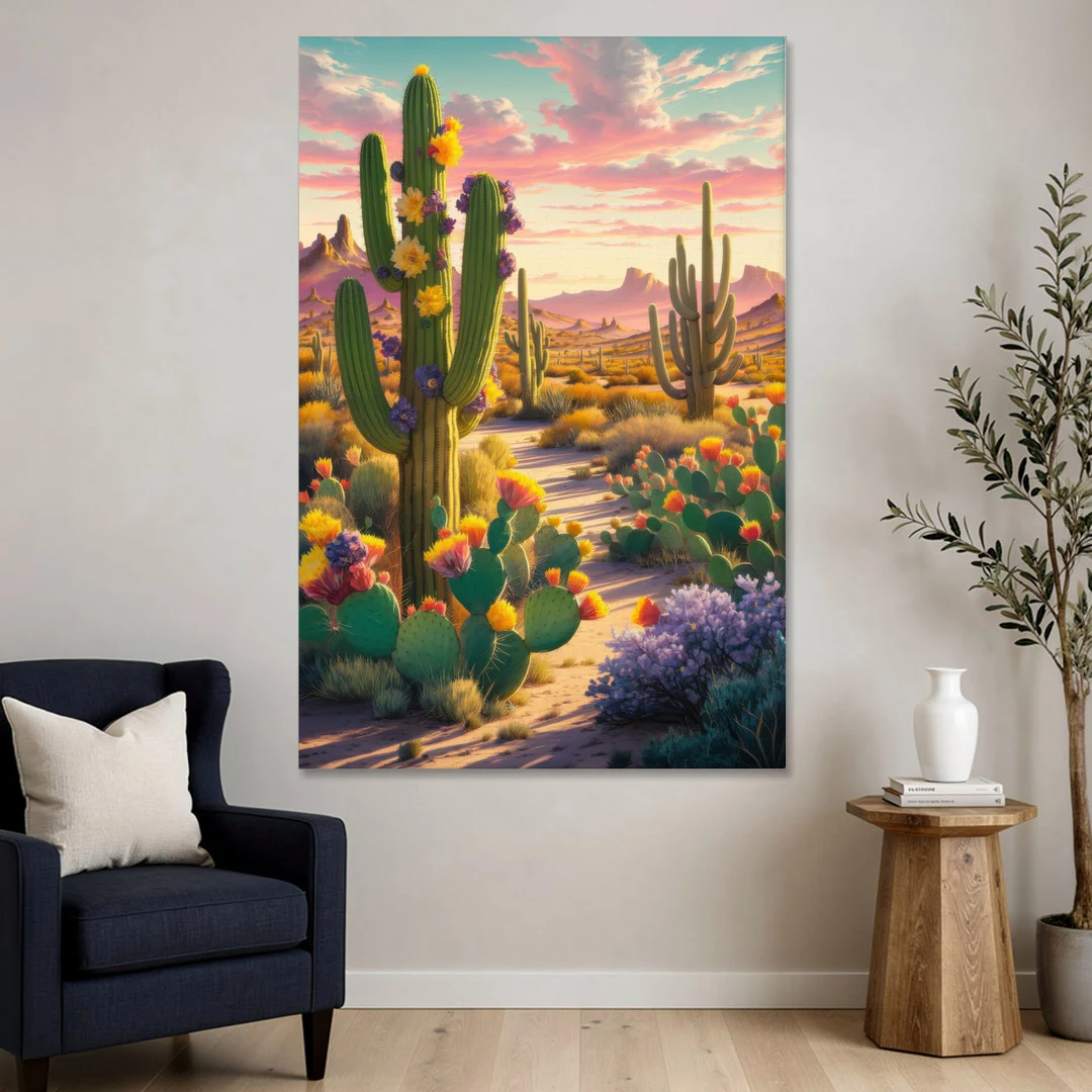 Phoenix Cactus Scene - Canvas Wall Art - Sofa - 40x60
