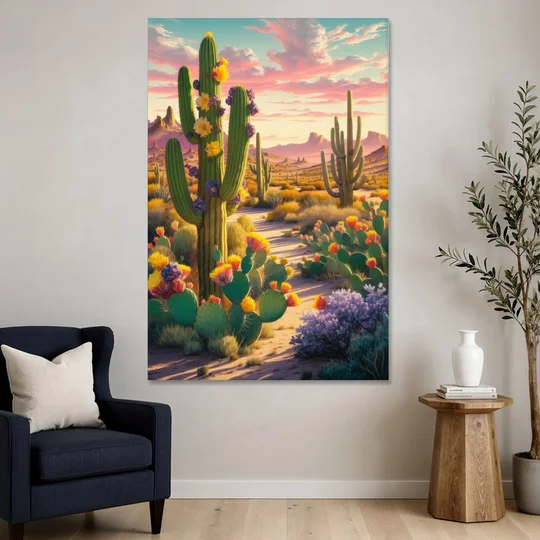 Phoenix Cactus Scene - Canvas Wall Art - Sofa - 40x60