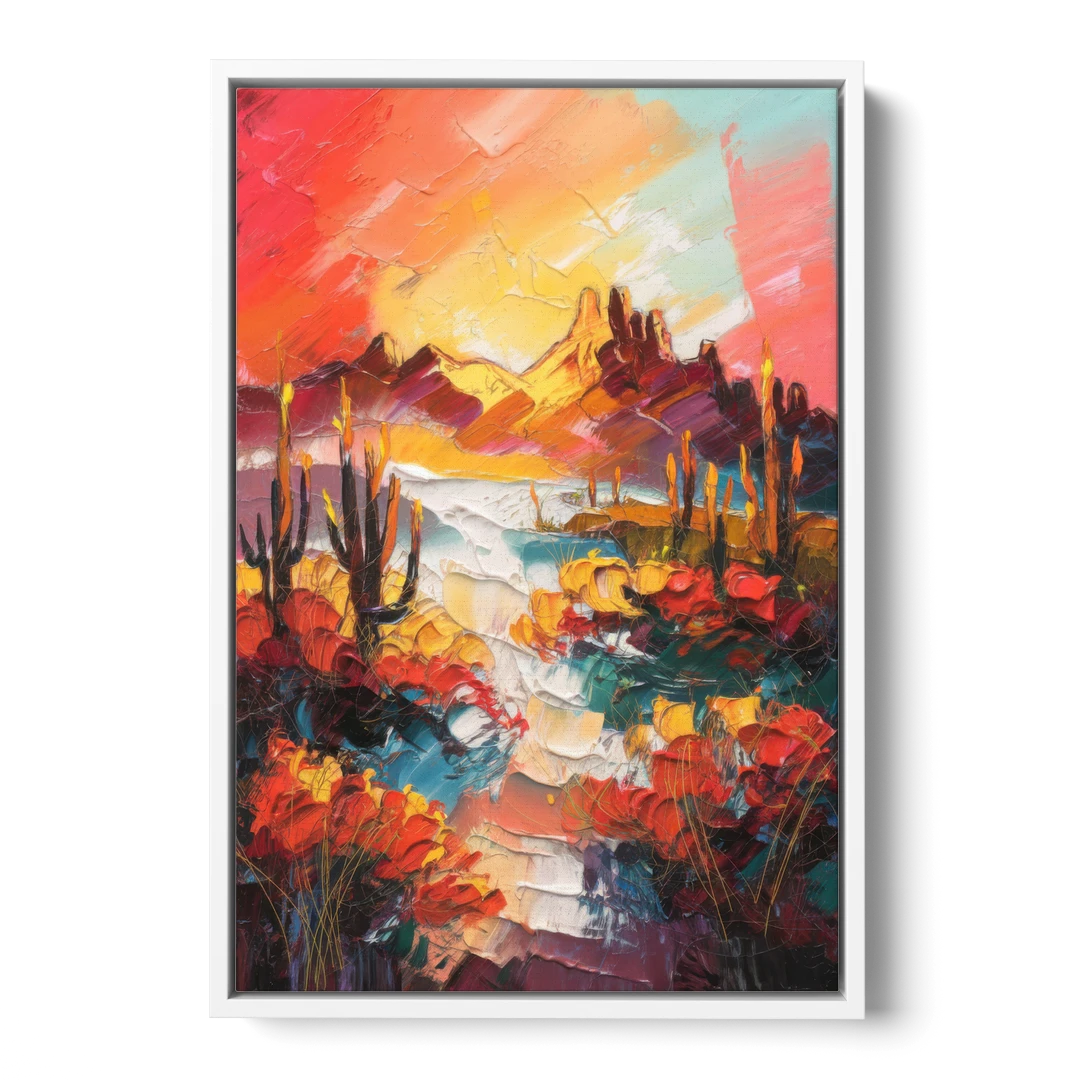 Phoenix Mountain Horizon - White Framed Canvas Wall Art - Front