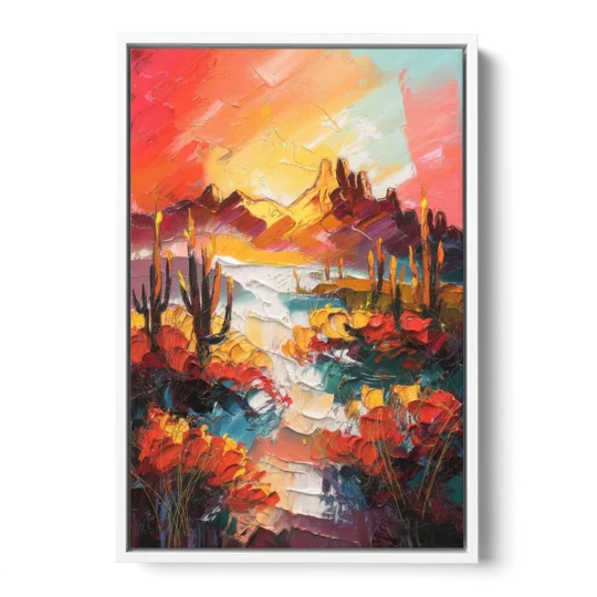 Phoenix Mountain Horizon - White Framed Canvas Wall Art - Front