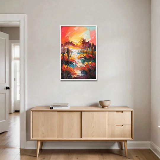 Phoenix Mountain Horizon - White Framed Canvas Wall Art - Coffee Table - 24x36