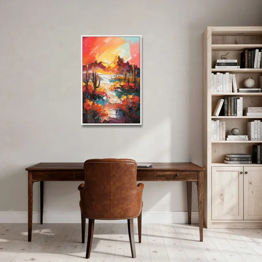 Phoenix Mountain Horizon - White Framed Canvas Wall Art - Office - 24x36