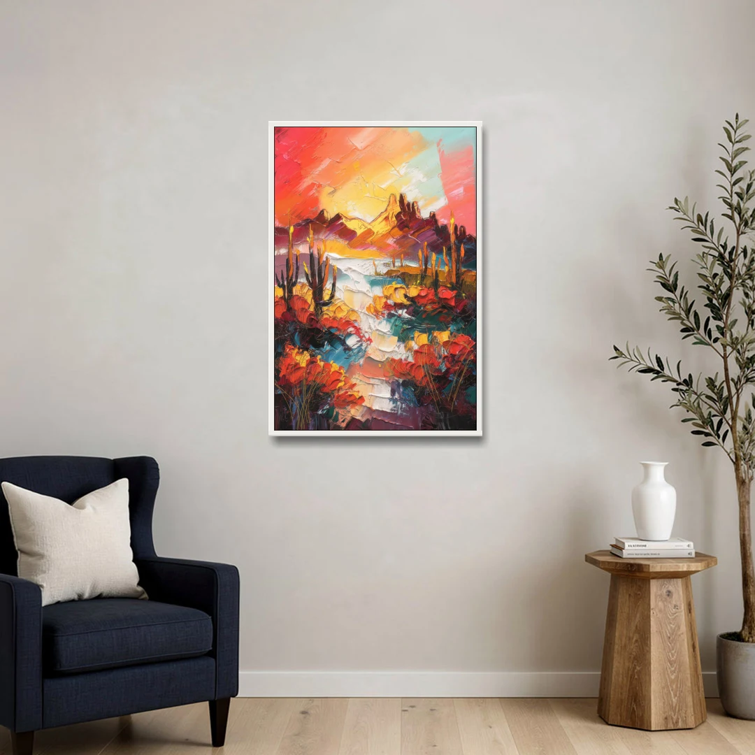 Phoenix Mountain Horizon - White Framed Canvas Wall Art - Sofa - 24x36