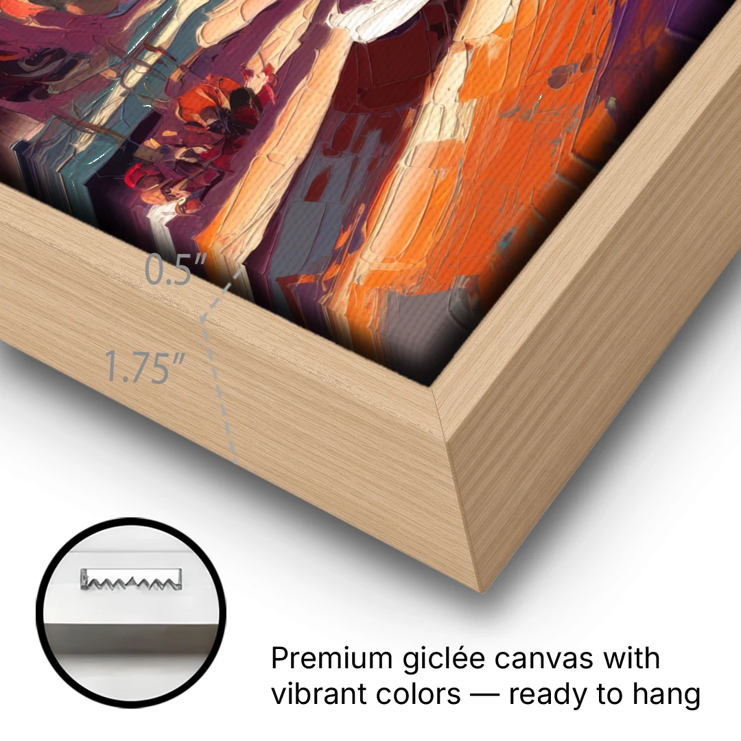 Phoenix Rising Desert Colors - Oak Framed Canvas Wall Art - Gallery Wrap Corner
